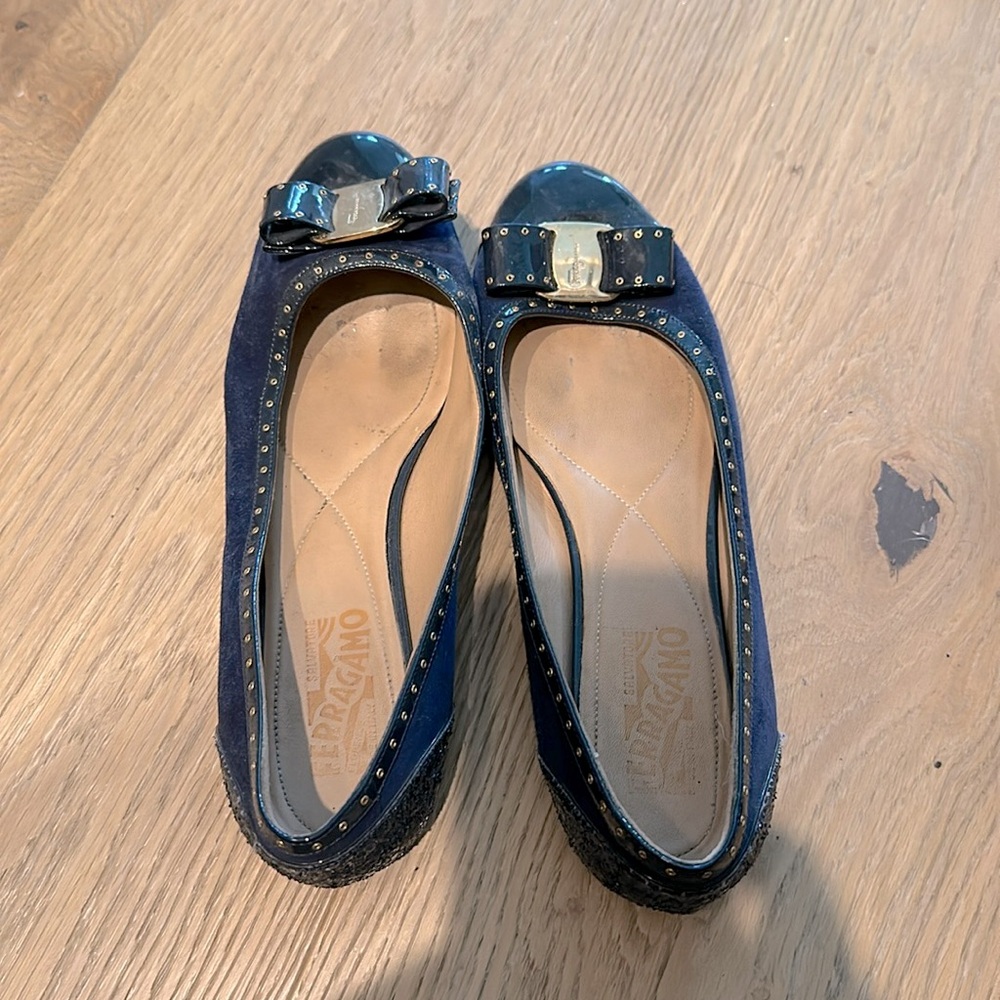 Blue Ferragamo flats